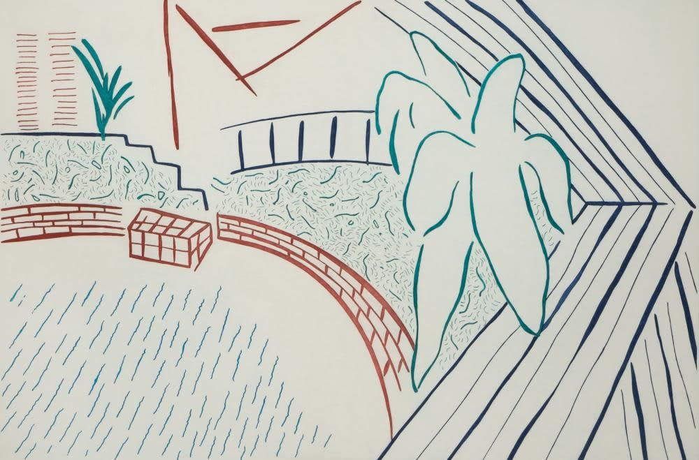 HOCKNEY, DAVID, MY POOL AND TERRACE, FROM THE ‘EIGHT BY EIGHT TO CELEBRATE THE TEMPORARY CONTEMPORARY” PORTFOLIO, 1983